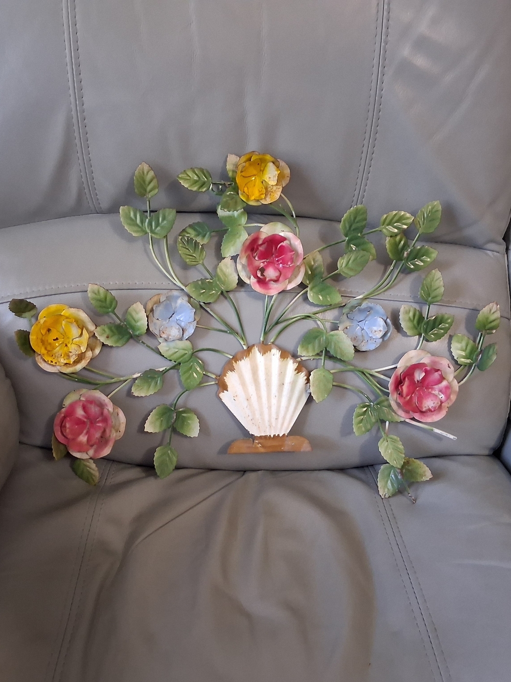 Vintage Toleware Metal Floral Wall Hanging